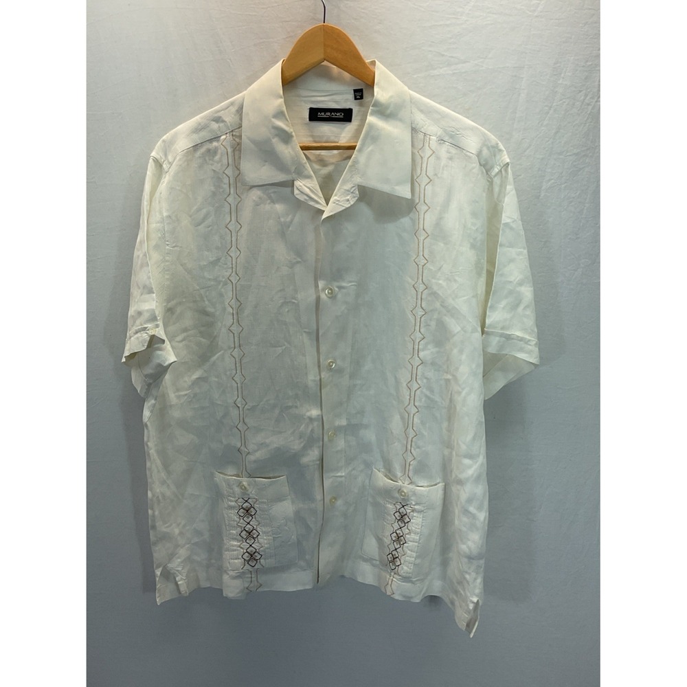 Murano XL Linen Mens Guayabera Button Up Embroidered Resort Cruise‎ Casual